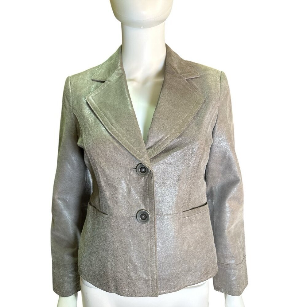 Taupe Leather Blazer Jacket - Women's Taupe Leather Two-Button Blazer